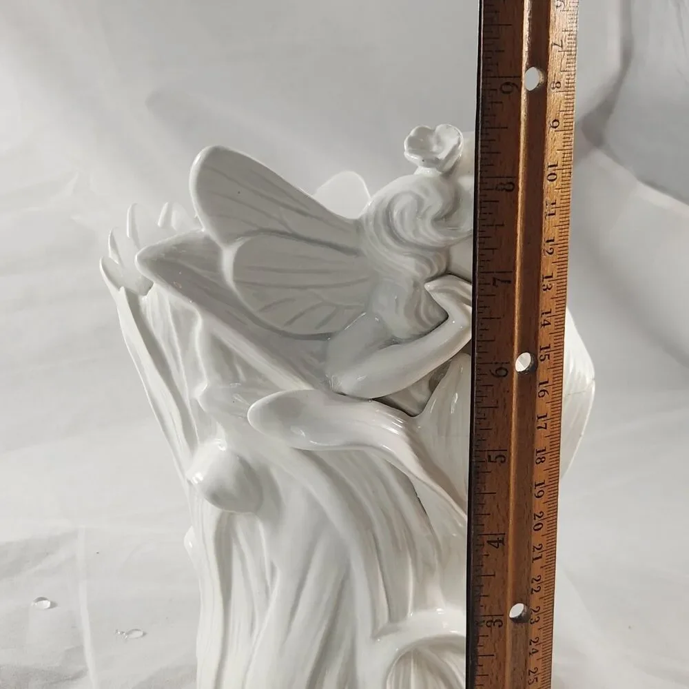 Vtg Fitz and Floyd White Bisque Porcelain Fairy Planter or Vase 8.5